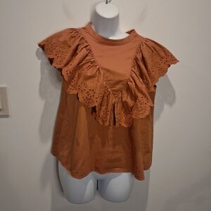 Beams Heart Japan size L Burnt Orange Frilly Blouse